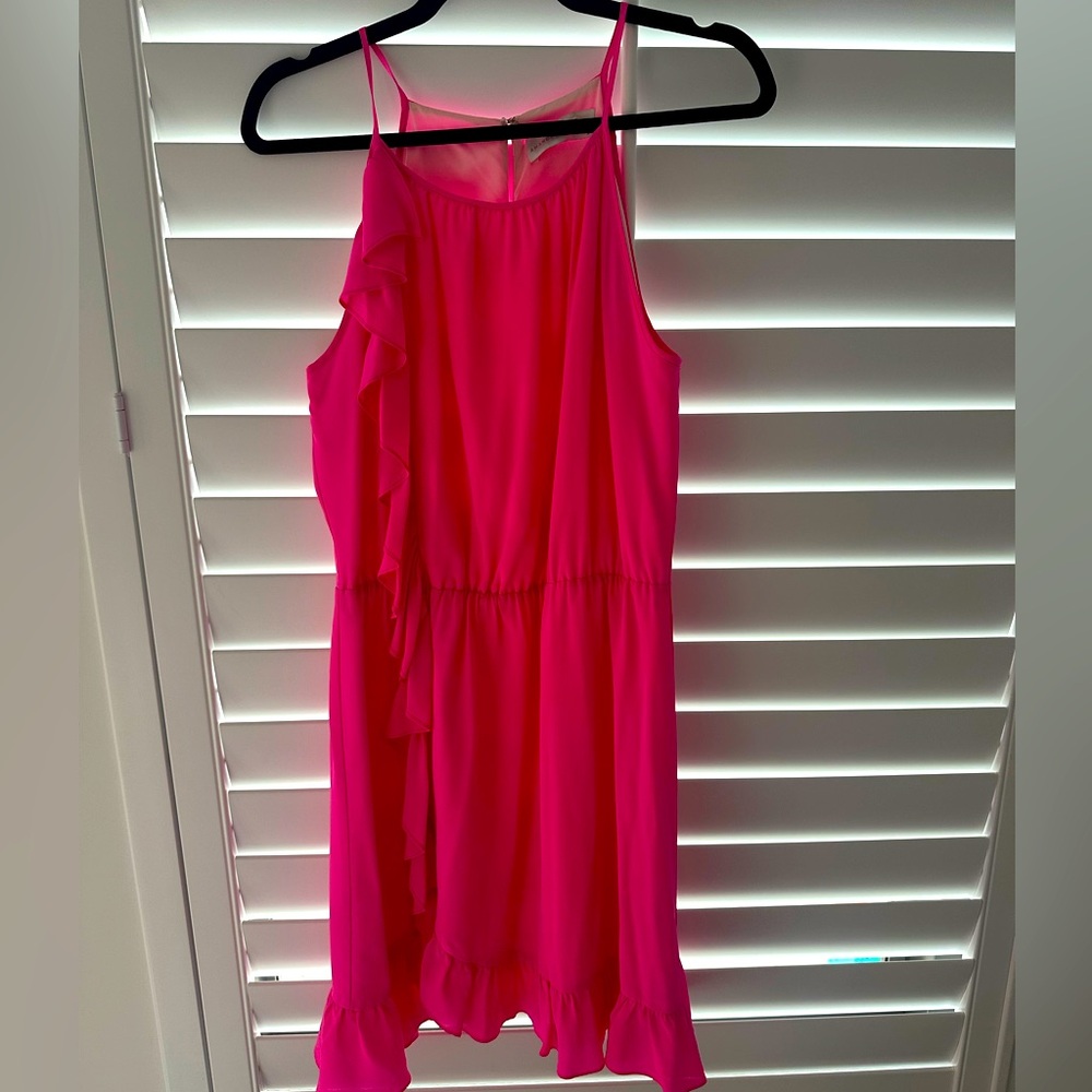 Must have Amanda Uprichard! NEON pink silk dress, size M